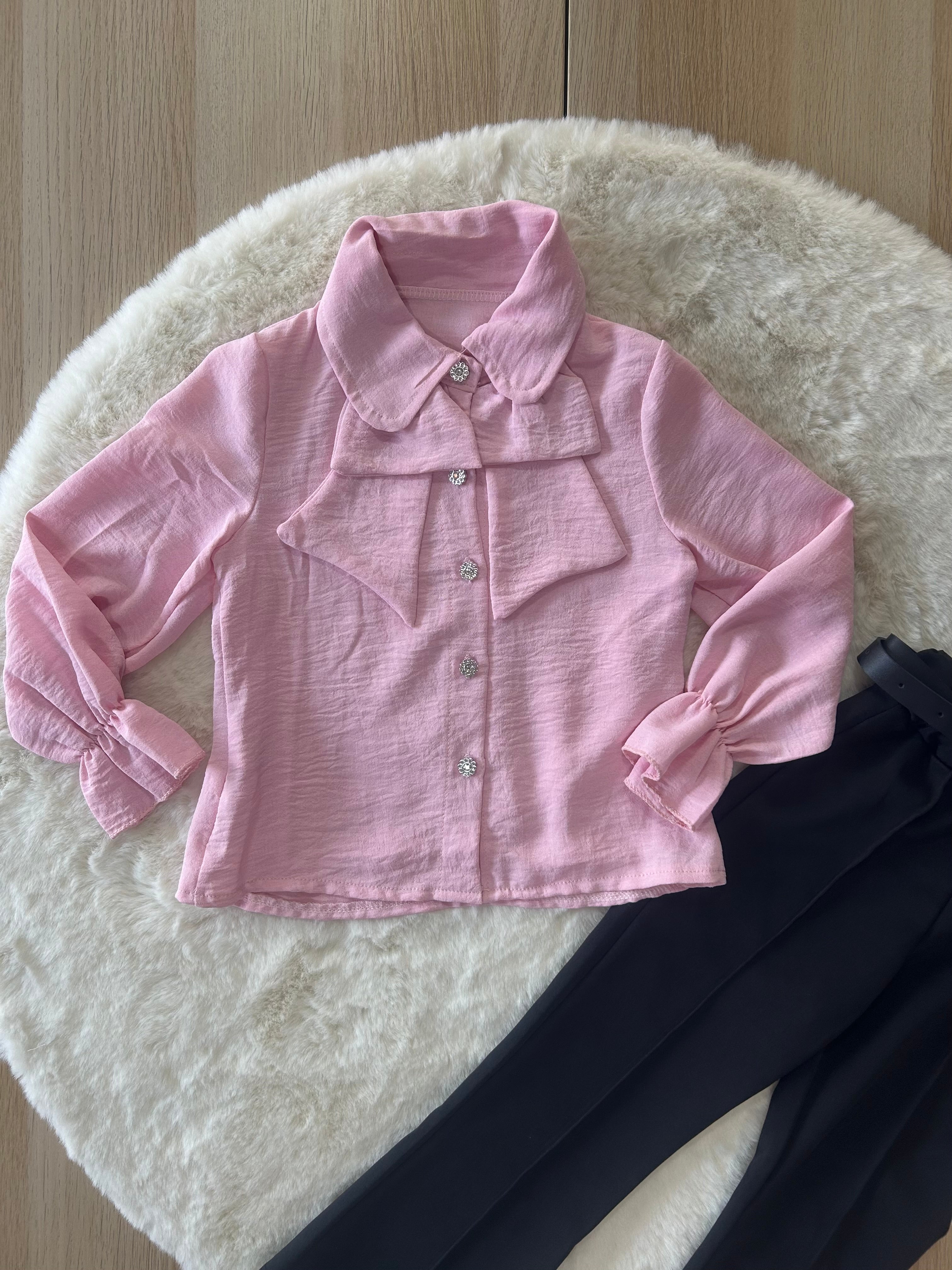 CAMICIA BAMBINA PRIMAVERILE  CON BOTTONI DI STRASS