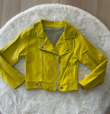 GIACCA BAMBINA CHIODO GIALLO IN ECOPELLE
