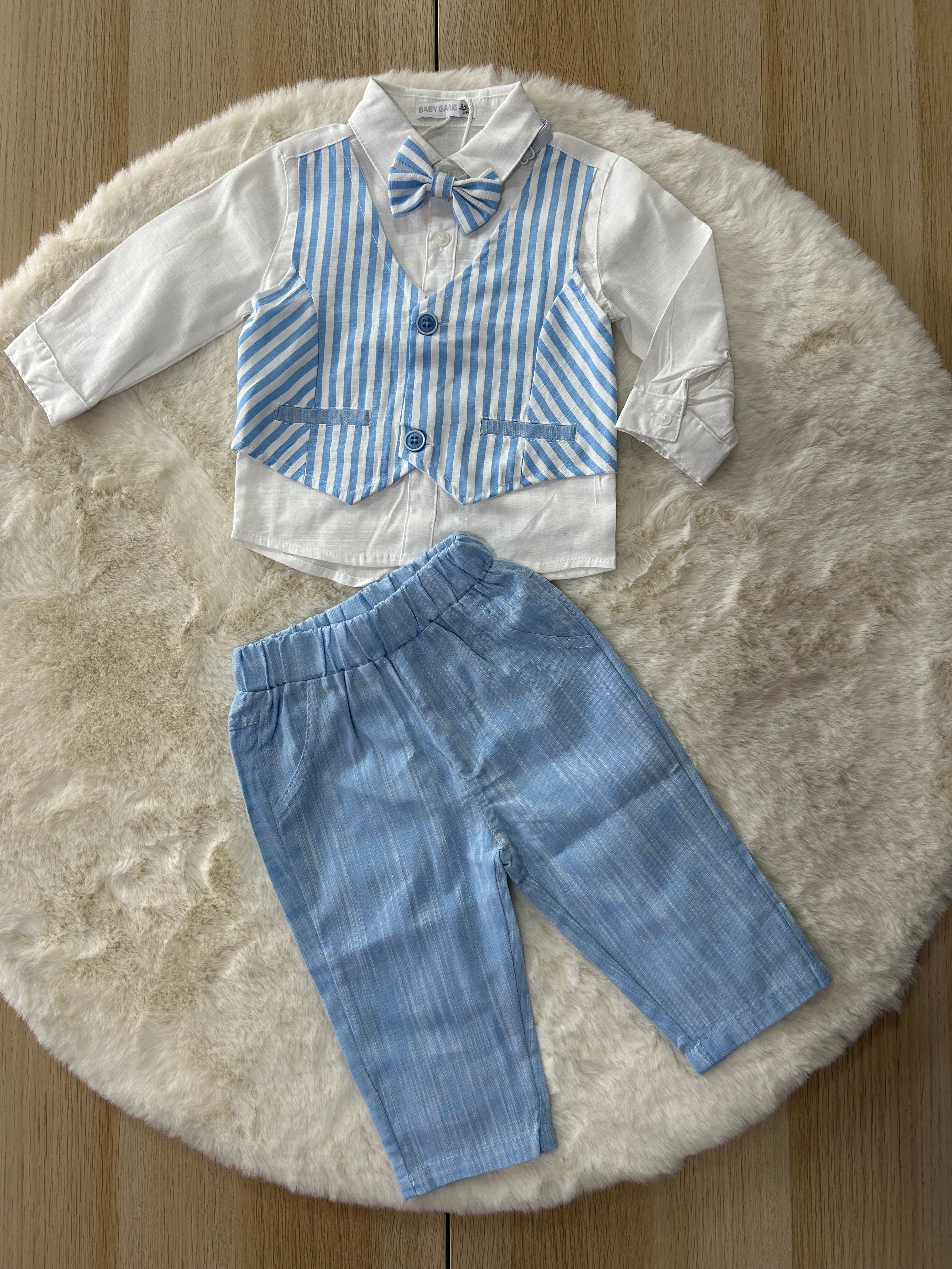 COMPLETO ELEGANTE IN LINO NEONATO 3 PEZZI