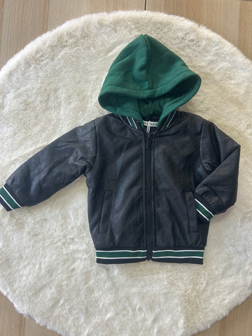 GIUBBOTTO NEONATO IN PELLE CON CAPPUCCIO A FELPA