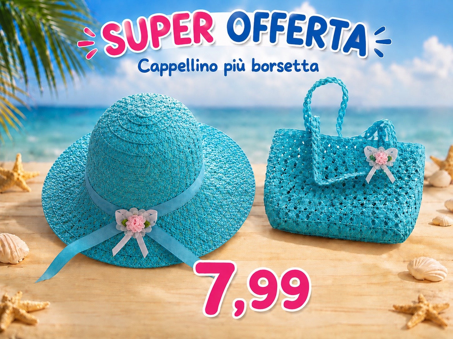 CAPPELLINO + BORSETTA DI PAGLIA BAMBINA
