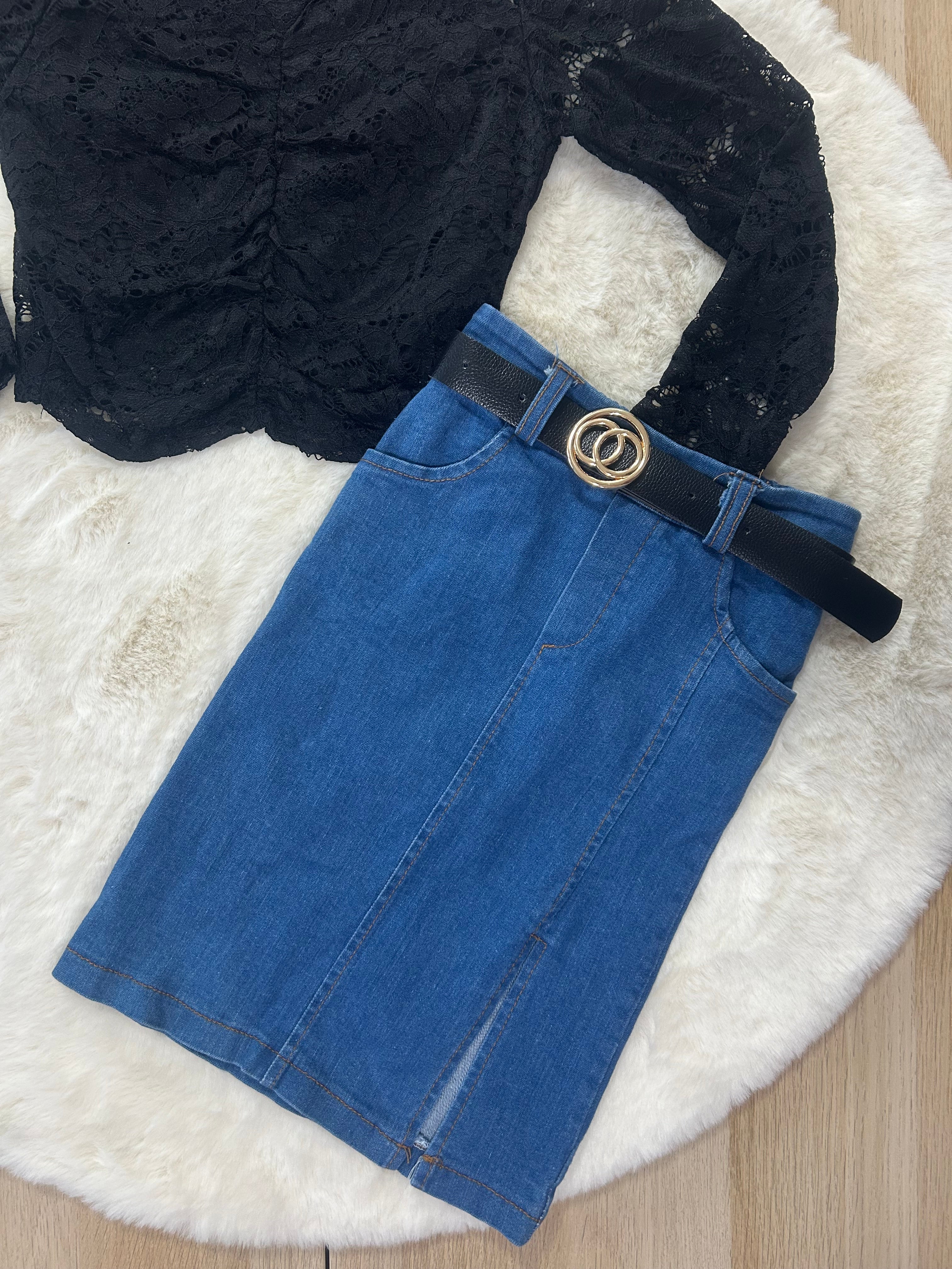 GONNA BAMBINA DI JEANS CON CINTA E SPACCO LATERALE
