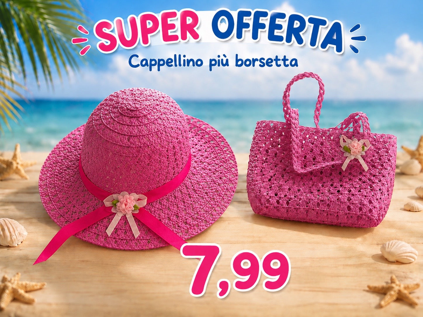CAPPELLINO + BORSETTA DI PAGLIA BAMBINA