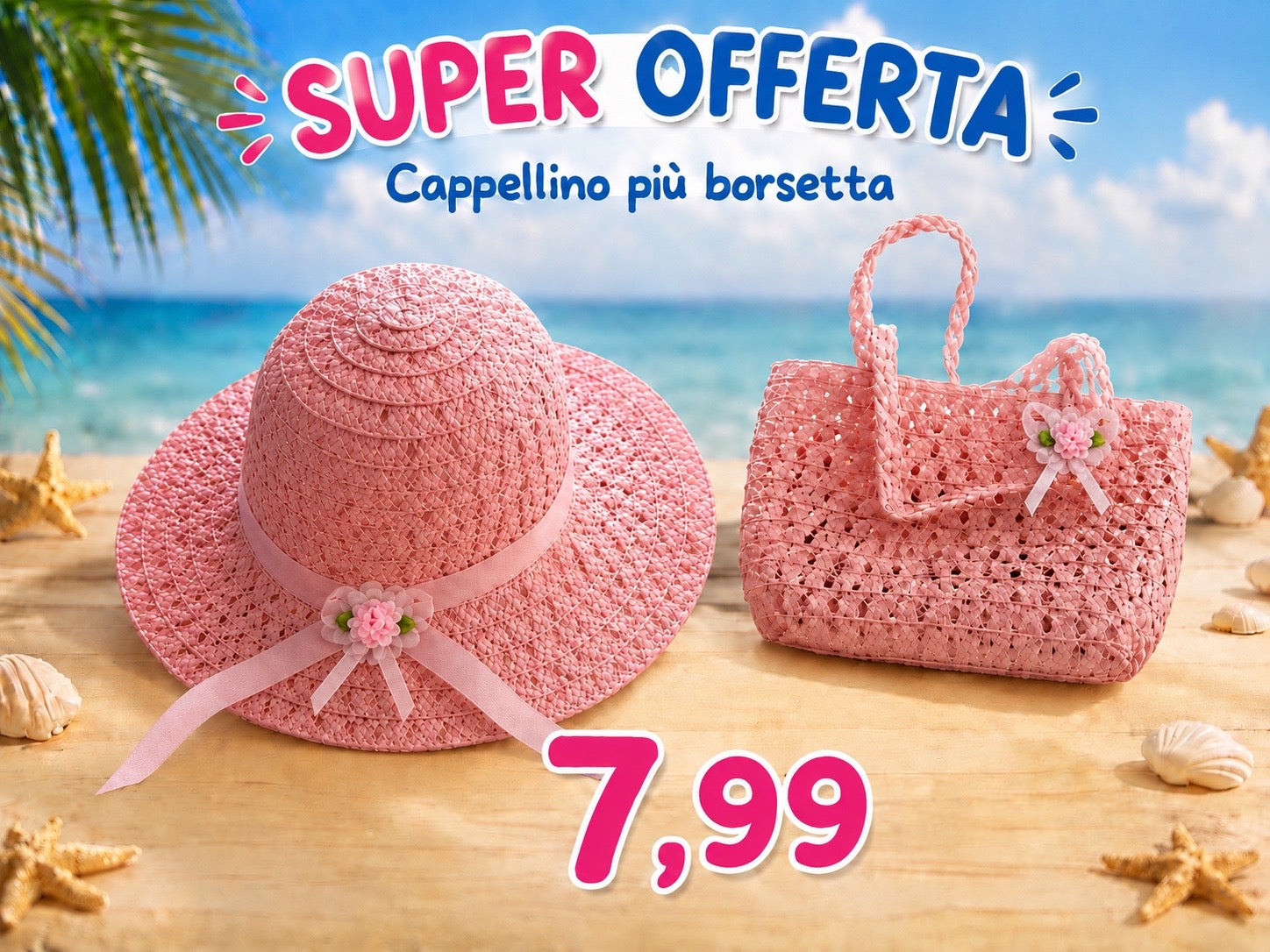 CAPPELLINO + BORSETTA DI PAGLIA BAMBINA