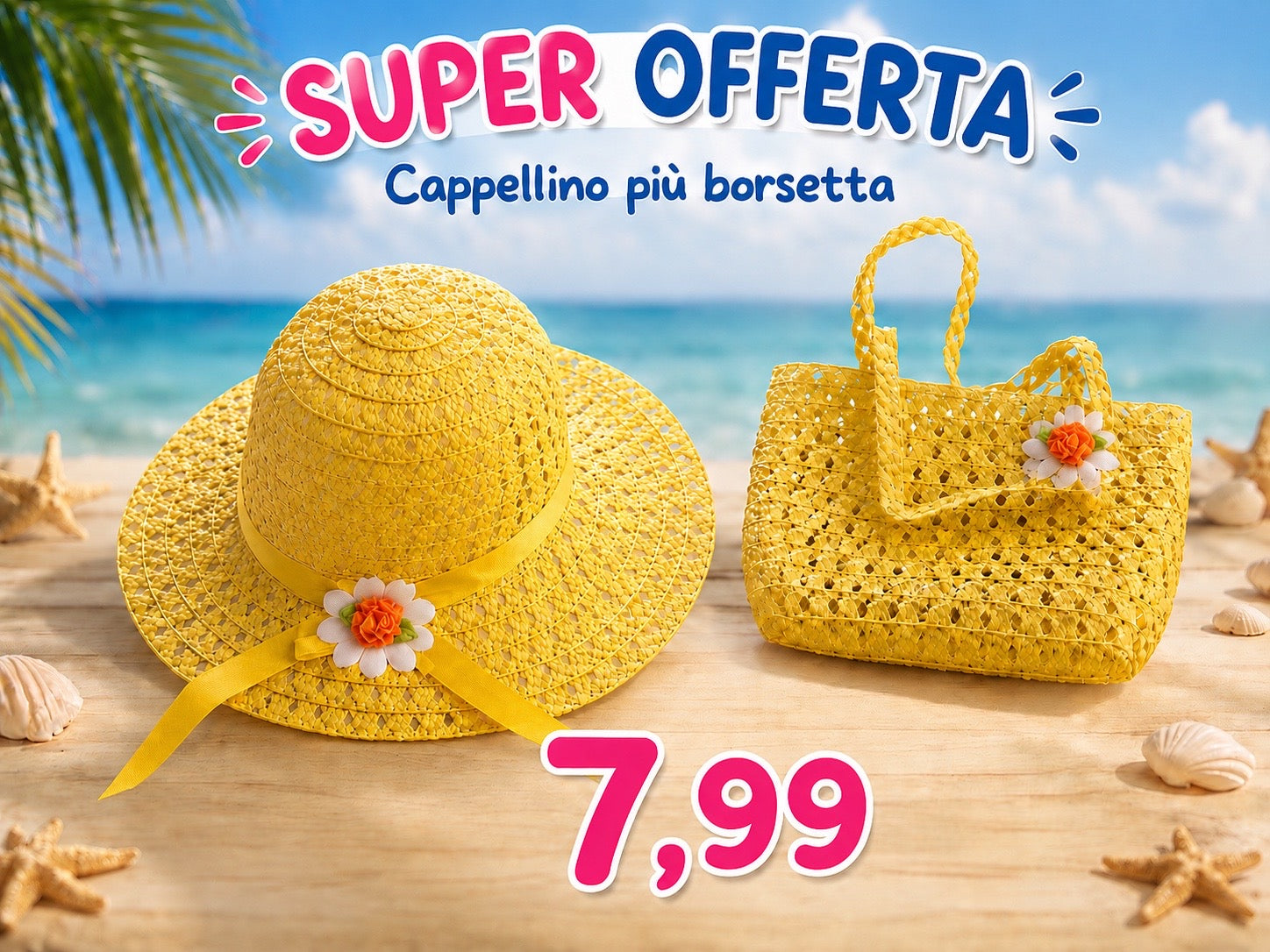 CAPPELLINO + BORSETTA DI PAGLIA BAMBINA