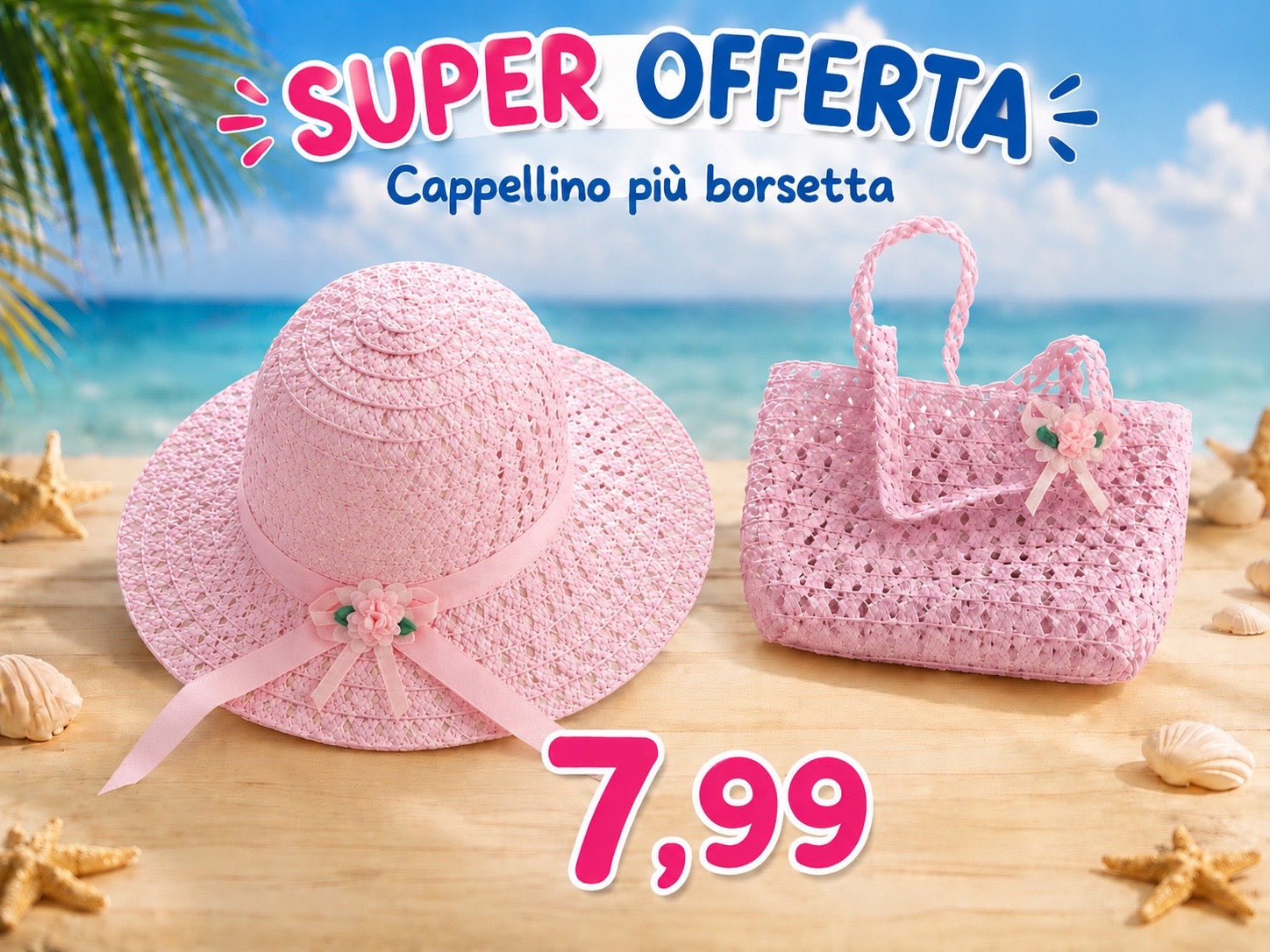 CAPPELLINO + BORSETTA DI PAGLIA BAMBINA