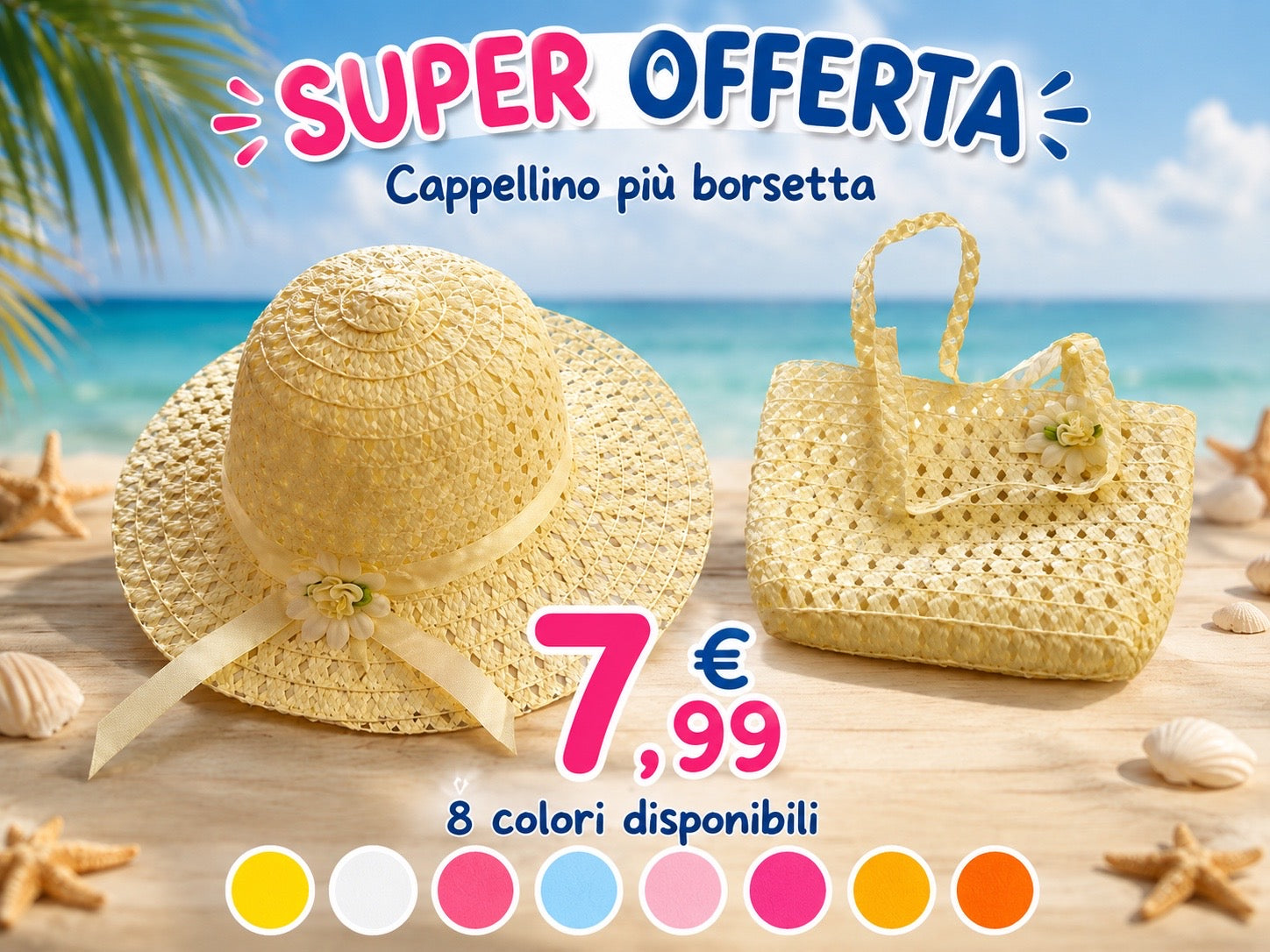 CAPPELLINO + BORSETTA DI PAGLIA BAMBINA