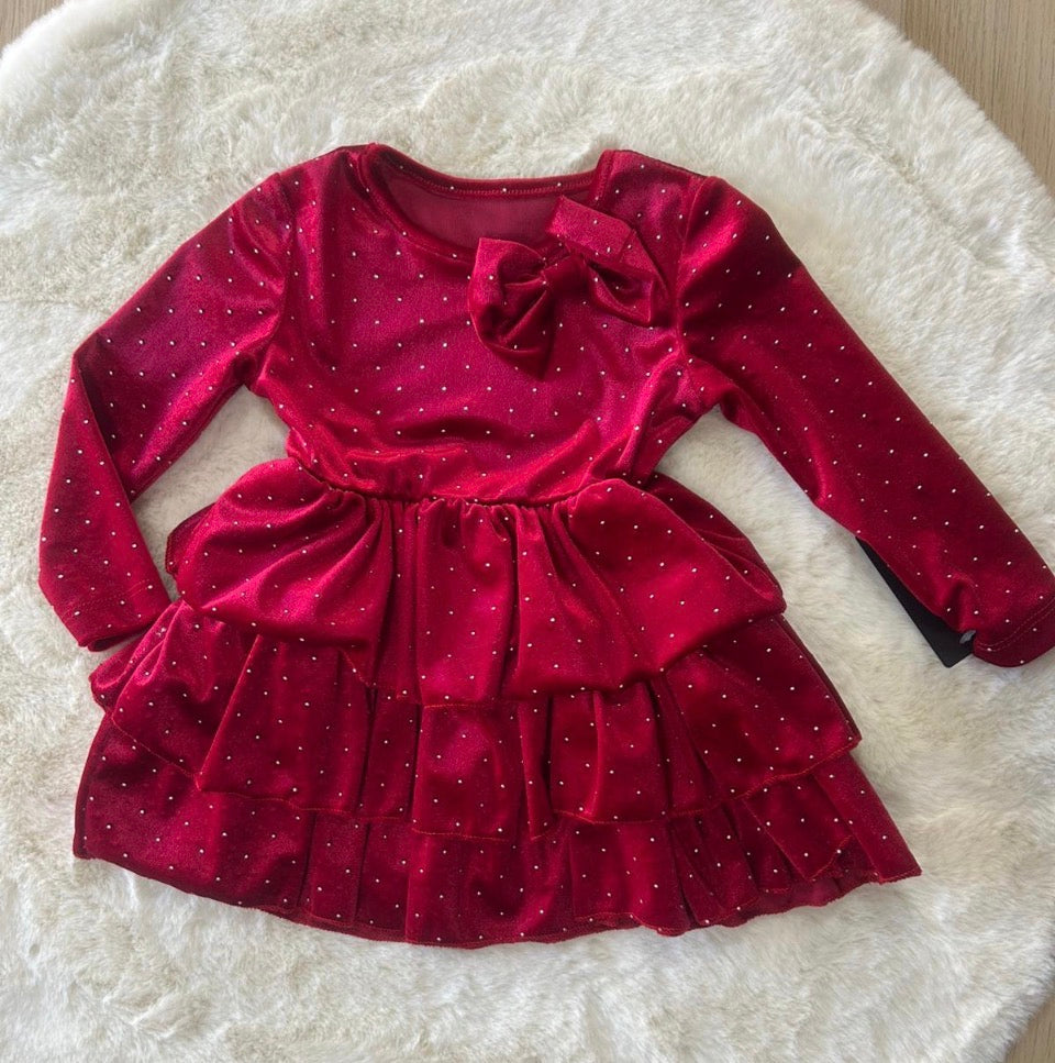 VESTITO BAMBINA CON STRASS E FIOCCO