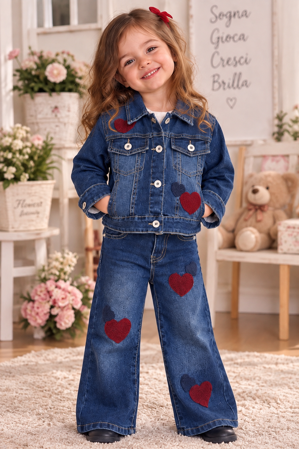 COMPLETO IN DENIM CON CUORI