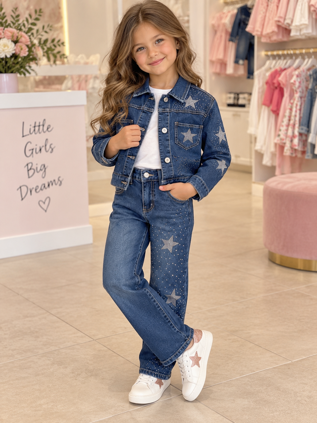 COMPLETO IN DENIM BAMBINA CON STELLE DI STRASS