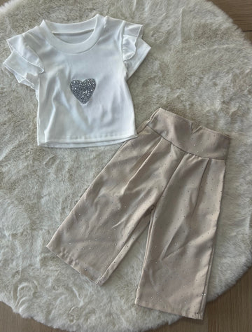 COMPLETO NEONATA CON PANTALONI VITA ALTA CON STRASS