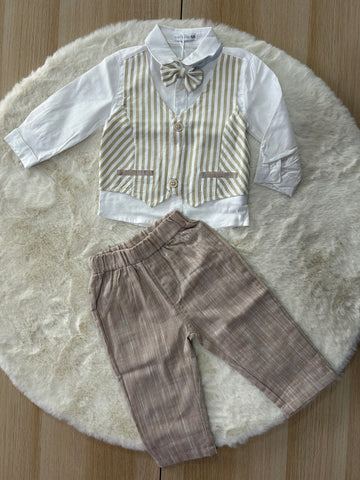 COMPLETO ELEGANTE IN LINO NEONATO 3 PEZZI