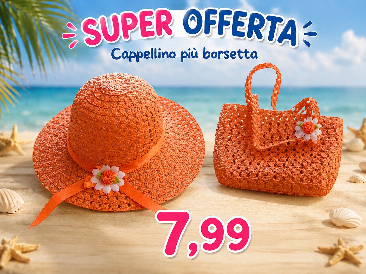 CAPPELLINO + BORSETTA DI PAGLIA BAMBINA