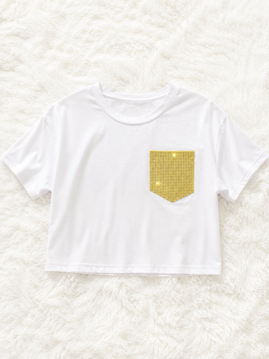 MAGLIA CON TASCA DI STRASS GIALLA