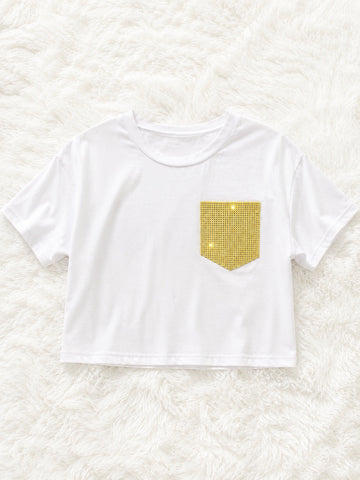MAGLIA CON TASCA DI STRASS GIALLA