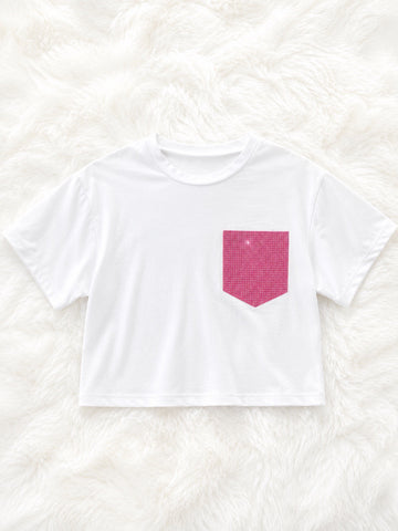 MAGLIA CON TASCA DI STRASS ROSA