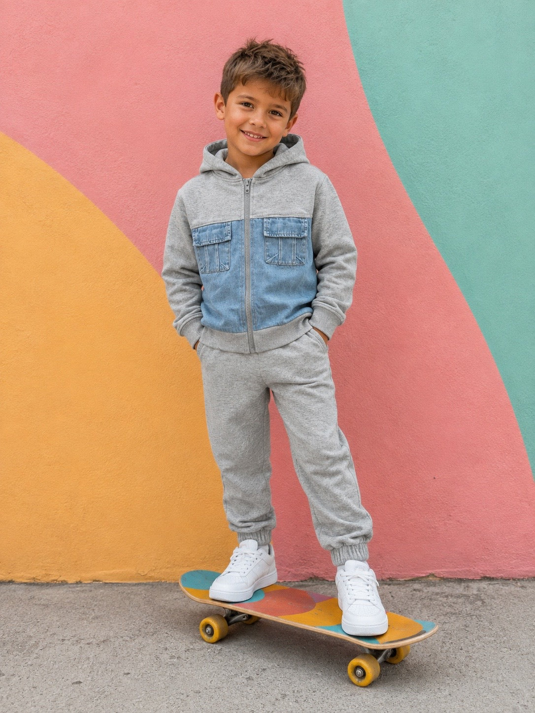 TUTA IN COTONE BAMBINO CON  FASCIA IN JEANS