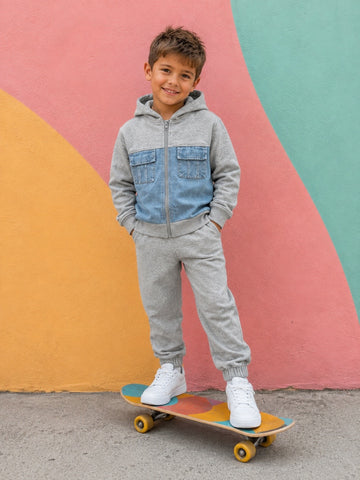 TUTA IN COTONE BAMBINO CON  FASCIA IN JEANS