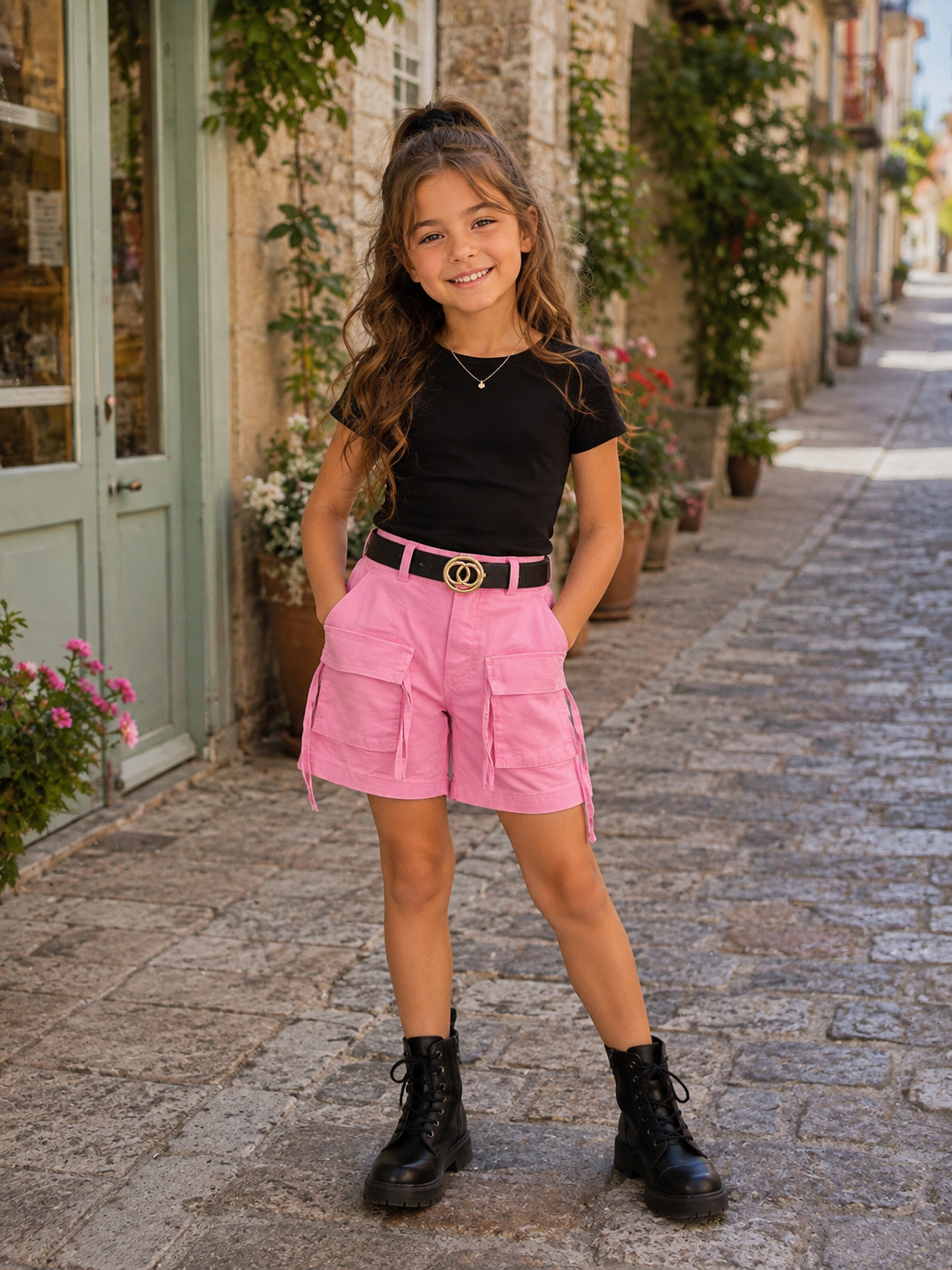 PANTALONCINO BAMBINA CON CINTA